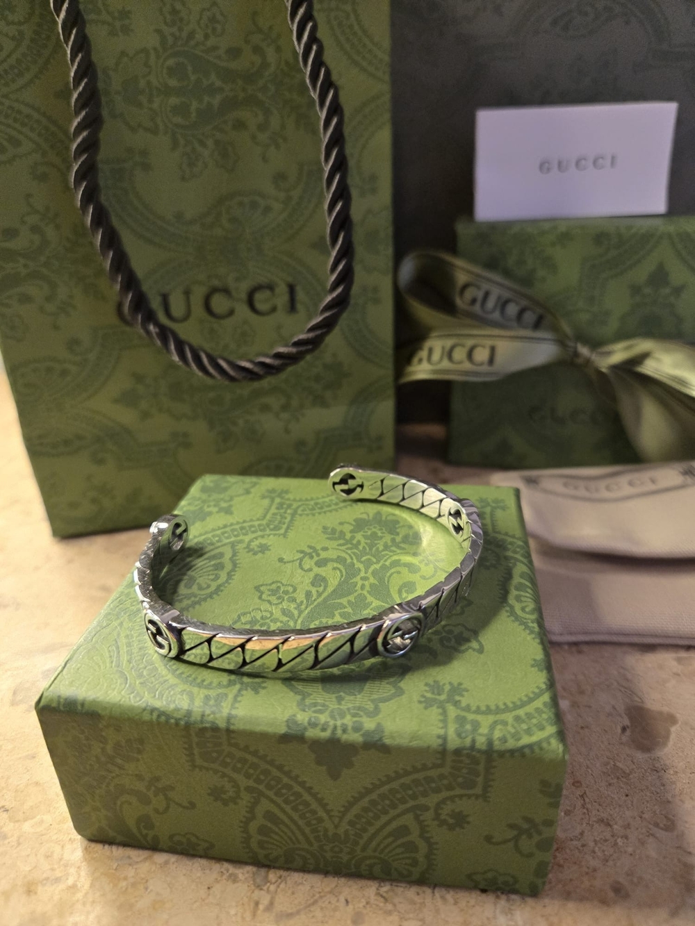 Gucci Men's Braided Silver-Tone Chain Bracelet with Branded Pouch 925 Sterling - Picture 3 of 5